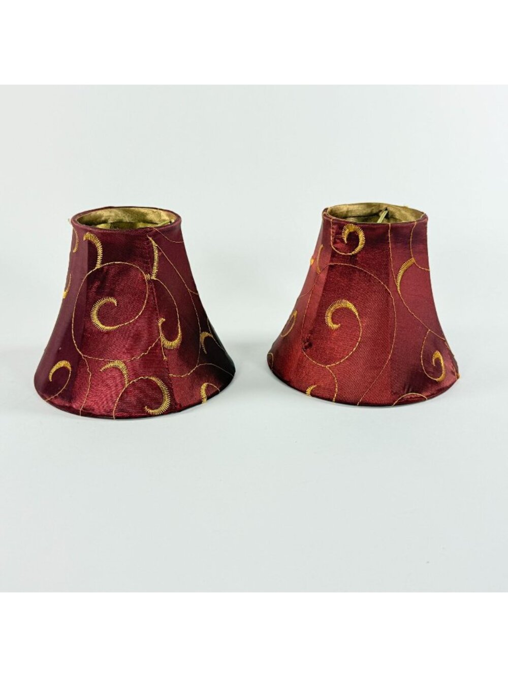 Maroon 2 Small Bell Lamp Shades with Gold Scroll  3" Top x 6" Bottom x 5" High